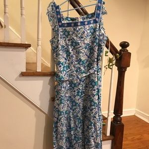 Designer floral, white, purple, green dress